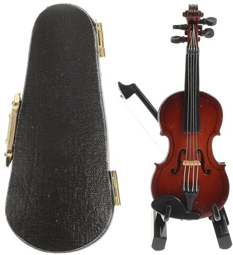 Miniatur-Kontrabass aus Holz mit Ständer, Bogen und Etui, Mini-Kontrabass, Mini-Musikinstrument, Sammlerstück, Heimdekoration, 8 cm