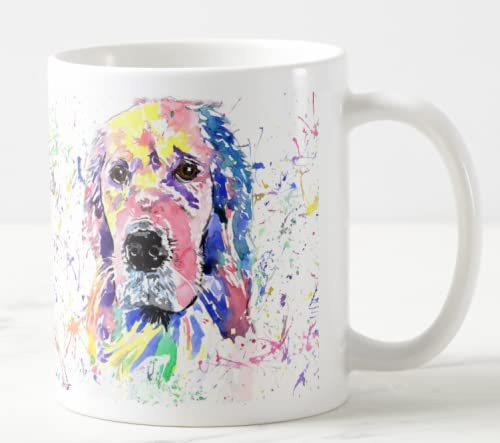 Vixar Golden Retriever Dog Pet Watercolour Rainbow Art Coloured Mug Cup Gift Birthday Work Office Christmas Tea Coffee (White)