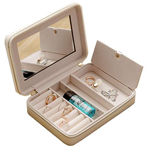 Sunfauo Schmuck Geschenkboxen Verspiegelte Schmuckbox Leder Reise Tragbare Schmuckschatulle Ohrring Aufbewahrungsbox Geburtstagsgeschenk Verspiegelte Schmuckboxen Schmuckaufbewahrung