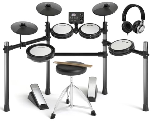 AODSK Electric Drum Set with Quiet Mesh Pads,Electronic Drum for Beginner,15 Kits and 195 Sounds,Sticks,Throne,Headphones,USB Cable Included. AED-403