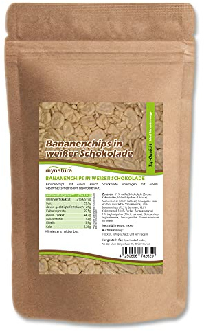 Mynatura Bananenchips, mit weißer Schokolade umhüllt I Schokolade I Banane I Snack I Topping I Süßigkeiten I Im Beutel (1x 1000g)