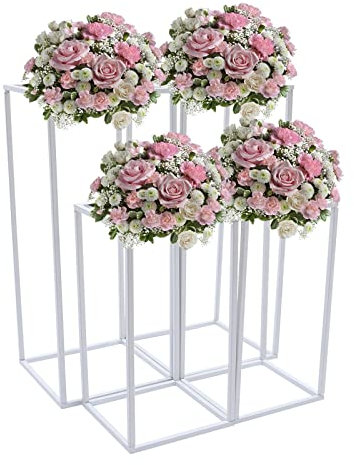 4 Stück Blumenhocker Modern Metall Blumenständer Pflanzenständer Pflanzenhocker Pflanzenregal Plant Stand Blumensäule Metallsäule Hochzeitsdeko Weiß, Enthält Keine Blumen