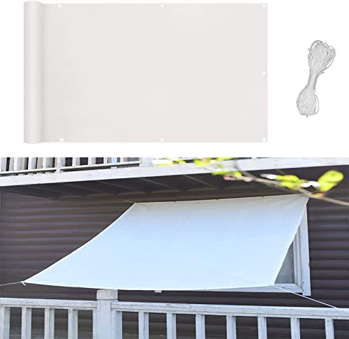 GAIJUAN Sonnensegel Quadrat 9x10M 95% UV-Schutz Sichtschutz Windschutz Tarp mit 304 Edelstahl Befestigungs Kit für Terrasse Garten Balkon, Weiß
