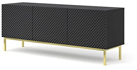 BIM Furniture Ravenna C - Mobile per TV, 150 cm, 3D, con parte anteriore fresata, in MDF di alta qualità, per TV, credenza, tavolo Hi-Fi (nero)