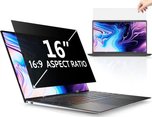 Écran de confidentialité pour ordinateur portable 16 et 16,1 compatible avec Lenovo, HP, Dell, Acer, Asus, Thinkpad Envy Xps, ordinateur 16:9, filtre anti-lumière bleue amovible, anti-reflet, écran