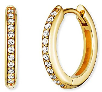 Engelsrufer filigrane Keep it so simple Damen Creole Lola aus vergoldetem Sterling Silber - besetzt mit 24 weißen Zirkonia Steinen - Clipverschluss - nickelfrei - Größe: 16mm
