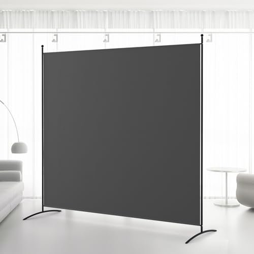 Kokorona 1 Panel Room Divider, 6FT Tall Folding Privacy Screen Wall Dividers, Portable Single Panel Temporary Privacy Wall Freestanding Room Divider for Room Separation, Dark Grey, W 180 x H 180 cm