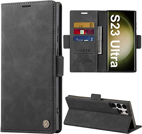 Pouzihu Handyhülle für Samsung Galaxy S23 Ultra 5G Hülle Leder [Kartenfach] [Standfunktion] Klappbar Wallet Lederhülle Klapphülle Tasche Etui Case Cover Schutzhülle für Samsung S23 Ultra Hüllen
