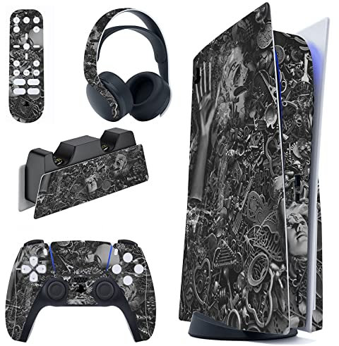 PlayVital Skin Stickers für ps5 Konsole Regular Edition,Vinyl-Skin Folie Stickers Aufkleber Schutzfolie für PS5 Konsole,Controller,Ladestation,Headset,Medienfernbedienung-Cyborg Wreck