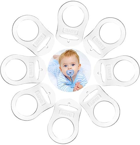 Silicone Baby Dummy Adapter, 6 Pcs Silicone Dummy Clips, Baby Pacifier Ring Holder Clip Adapter for Button-Style Pacifier (transparent-8pcs)