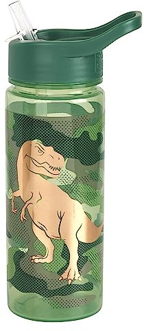 Polar Gear Dino Camo Water Bottle with Flip up Straw 500ml –Official Merchandise Kids Reusable Non Spill BPA Free - Recyclable Plastic – For School Nursery Sports Picnic – Green