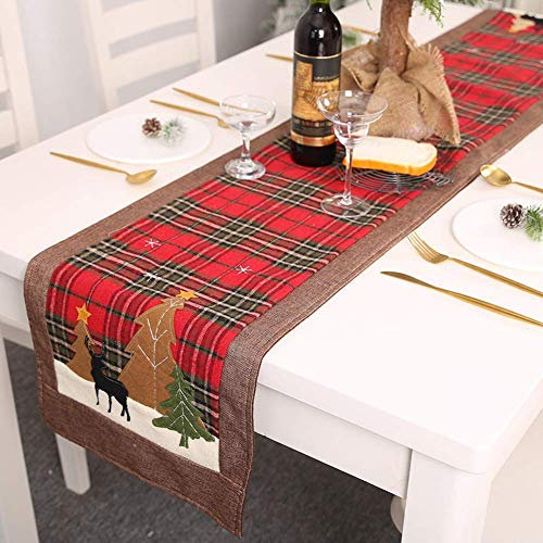 Bedrucktes Tischset mit Weihnachtsbaum und Elch, Gitter-Tischdecke, Tischset, Untersetzer für Festival-Dekoration