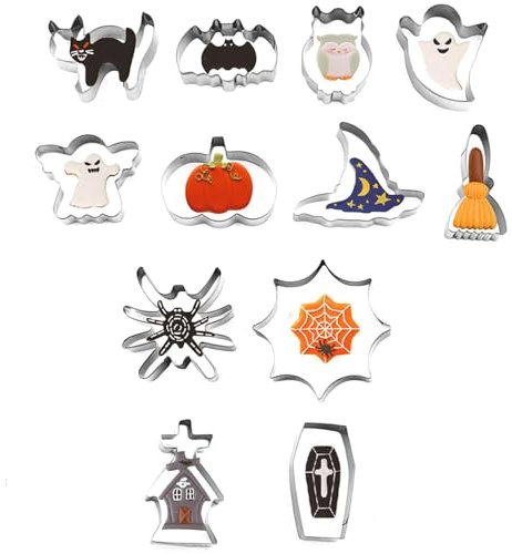 Halloween-Ausstechformen, 12 Sets, groß, Hexenhut, Kürbis, Geist, Fledermaus, Katze, Totenkopf, Geist, Spinnenbesen