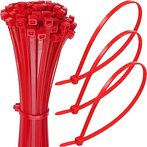 300mm Red Cable Ties – Pack of 100, 12 Zip Ties/Tie Wraps, Nylon, 22kg Tensile Strength, Self-Locking – Just Cable Ties