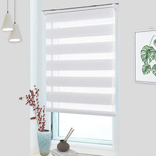 MupFup Doppelrollo Klemmfix ohne Bohren,Duo Rollo Klemmrollo Weiß 35 x 140cm(BxH), Lichtdurchlässig & Verdunkelnd Fensterrollo für Schlafzimmer, Badezimmer, Wohnzimmer Fenster und Tür
