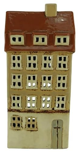 mucHome Windlicht Haus für Teelicht aus Keramik Teelichthaus Lichthaus (Hellbraun 11x8,5x24cm)