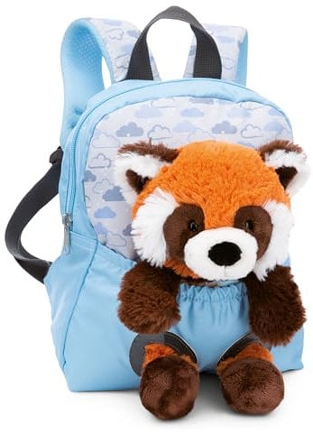 NICI Kinderrucksack blau 2 in 1 mit Kuscheltier Roter Panda 25cm - Kindergartenrucksack Mädchen & Jungen - Weicher Rückenbereich & verstellbare Gurte - 49852