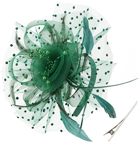 DRESHOW Fascinators Hat Flower Mesh Feathers on a Headband and a Forked Clip Cocktail Tea Party Headwear for Girls and Women