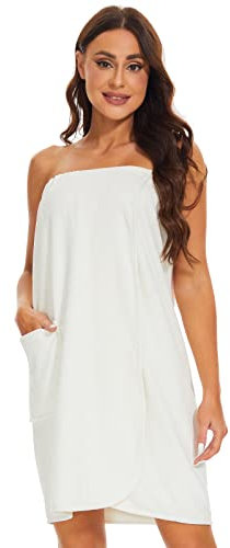 vislivin Bademantel Damen Frottee Saunakilt Saunatuch Frauen Sauna Kilt mit Druckknöpfen und Gummizug White S/M