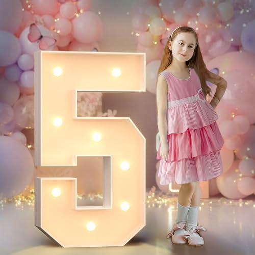 Gigantische Leuchtende Zahlen Deko Geburtstag, Hochzeitstag, 5.Geburtstagsfeier, Leuchtende Zahlen LED, Hochzeit Deko Geburtstag Verlobungsdekoration, Partyzubehör, Zahl 5