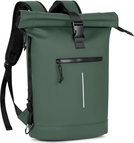 Lekeinchi 17 Zoll wasserdichter Laptop-Rucksack für Damen und Herren – Roll-Top-Design für Schule, Reisen, Business, Arbeit und Camping, grün, 43,2 cm, Modern, funktional, minimalistisch