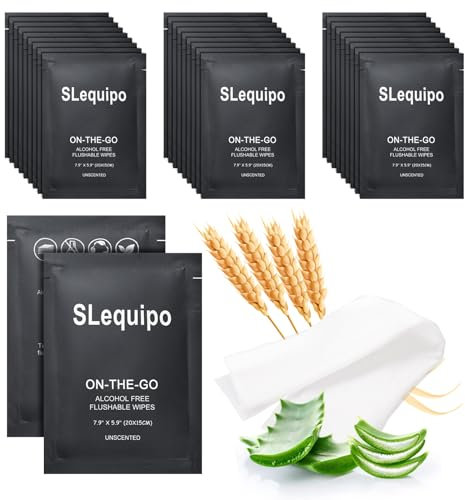 200 Pcs Flushable Wet Wipes, Aloe Vera for Butt, Hands, Cleansing Face, Individual Wrapped, Portable Size, Ideal for Daily Use, Plant Based, Black