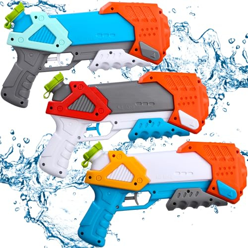 Wasserpistole für Kinder,Wasserpistole 3er Set Wasserpistolen Spritzpistolen Reichweite 10-11 Meter, Fassungsvermögen 800ml Wasserspaß Strand Spielzeug im Freien für Kinder und Erwachsene Strandpool
