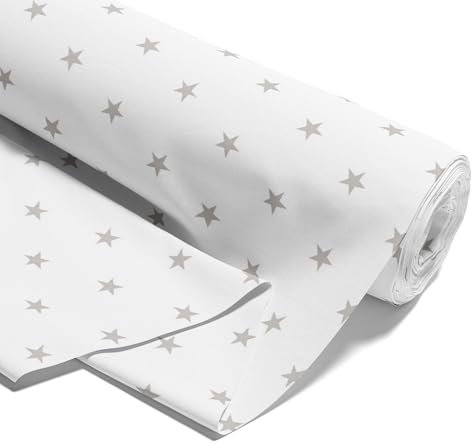 Stoff Meterware Baumwollstoff 5 M x 160 cm - Stoffe zum Nähen aus reine Baumwolle Fabric Futterstoff Dekostoff für Patchwork Canvas und Sewing Nähstoff Graue Sterne auf Weiß