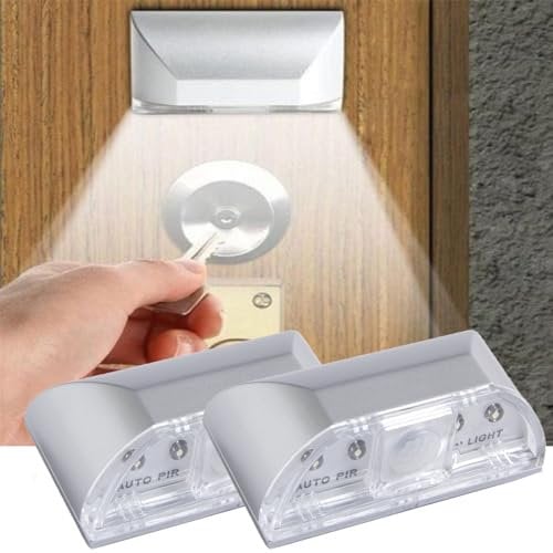 MODOAO Smart Door Lock Sensing Lights, 2 Pack Door Keyhole Light Lamp with Motion Sensors, 4 LED PIR Keyhole Light Lamp for Front Door, for Kitchen, Living Room, Bedroom, Hallway, Stairway, Closet