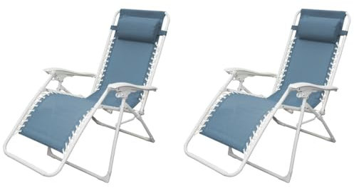 Acomoda Textil – Tumbona de Jardín Plegable y Reclinable Azul. Hamaca con Cojín Cómoda y Resistente para Terraza, Camping y Patio 112x65x84 cm. (2 Unidad)