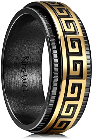 King Will Edelstahl Spinner Hochzeit Band für Männer 8mm schwarz vergoldet griechischen Schlüssel Ring Fidget Ring N (8)