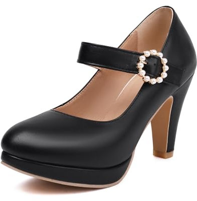 Mode Frauen High Heels Bogen Plattform Runde Zehe Pumpen Leder Sommer Süße Schuhe(Black 6-2,42)