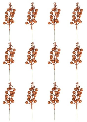 Glitzer-Beerenstiele, 20 cm, künstliche Stechpalmen-Zweige, Glitzer, Beeren, Weihnachtsspieße, für Weihnachtsbaumschmuck, Basteln, Weihnachtskranz, Girlande, Dekoration, Orange, 12 Stück