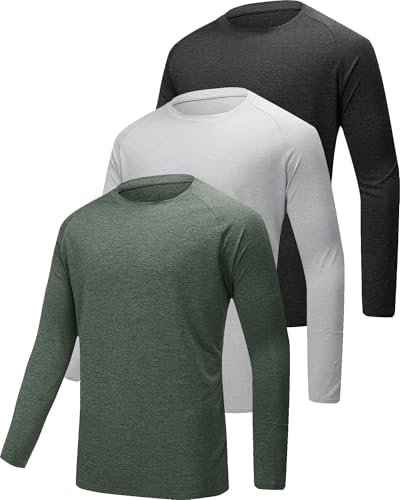 YOIOWVY Men's Long Sleeve T-Shirts 3/5/7 Pack UPF50+UV Sun Protection Breathable Sports Shirts Quick Drying Running Tshirts for Men Tops