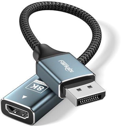 Adaptateur DisplayPort 1.4 vers HDMI 2.1 Actif, Adaptateur DP vers HDMI unidirectionnel 8K 60 Hz / 4K 120 Hz (mâle vers Femelle), Display Port vers HDMI pour PC, Dell, HP, AMD, NVIDIA