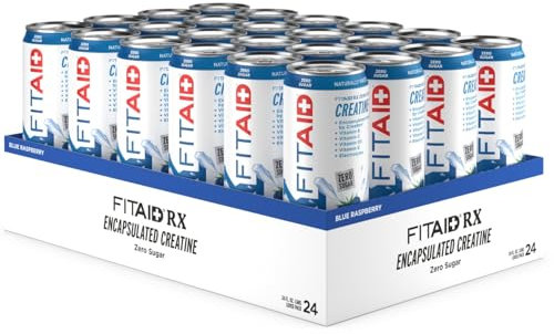 LIFEAID FITAID RX Zero Sugar, Creatine, Workout Recovery Blend, BCAAs, Electrolytes, Omega-3s, 100% Clean, Paleo, Vegan, No Artificial Flavors or Sweeteners, Blue Raspberry, 12 Oz. (24 Count)