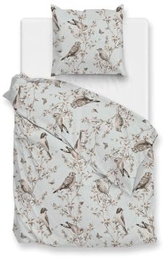 Zo!Home Flanell Bettwäsche 155x220 cm Uccello Grey Vögel Blütenzweige Äste