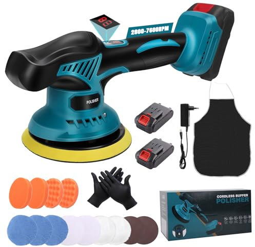 Lucidatrice per auto, lucidatrice a batteria, 21 V, con 2 batterie da 1,5 Ah, 8 velocità regolabile, con schermo digitale, per auto, lucidatura, cera