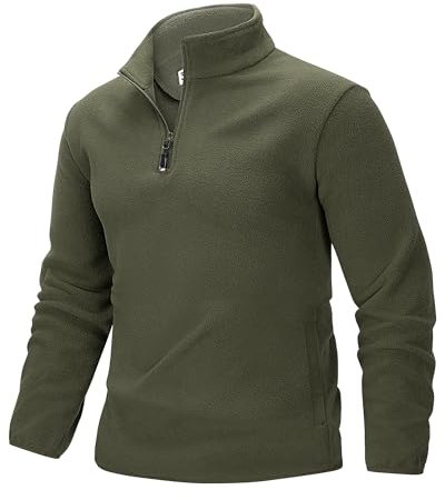 33,000ft Men's Fleece Pullover Warm Half Zip Microfleece Jacket Lightweight Outdoor Sweatshirt Thermal Top with 2 Pockets for Autumn Winter, Hiking, Work, Olive Green XL
