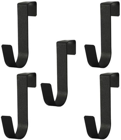 SMCEHEYA Over Door Hooks 5Pcs, Over Door Hanger for Leaf Depth 2.2cm (0.8), Single Overdoor Hook Hanger Metal for Bedroom Bathroom Kitchen Cupboard Cabinet Hanging Towel Coat Cloth Hat Bag, Black