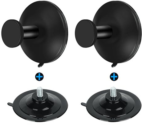 SAYAYO Black Suction Cup Hooks 2PCS Self Adhesive Coat Hooks for Hanging Towel, Sticky Door Hook Wall Mounted for Bathroom Shower No Drilling, SUS304 Stainless Steel Vacuum Sucker