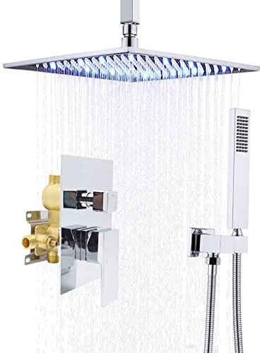 NBAAVBJV Shower s Duschmischer-Set mit beleuchtetem Duschkopf, Regenduschen-Wasserhahn-Set Rom, B