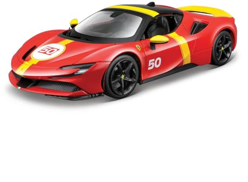 Bburago Ferrari SF90 Stradale Le Mans Livery 1:18 Scale, Diecast Replica with Opening Bonnet and Boot, Shock Absorber Wheels, Ferrari Licence, Age 3+