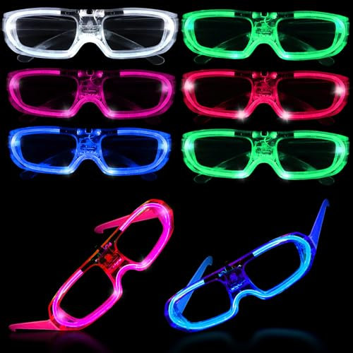 Lunriwis 8 Stück Neon LED Rave Partybrille, Leuchtbrillen für Party, 5 Neon Farben 3 Leuchtmodi 90er Neon Party Outfit Brille, Geburtstag Weihnachten LED Brille,Kinder Knicklichter Party Set