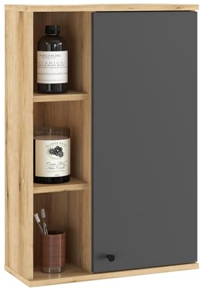 Furn.Design Badezimmer Hängeschrank in grau und Evoke Eiche Badschrank mit Fächern hängend 51 x 75 cm, Torsby