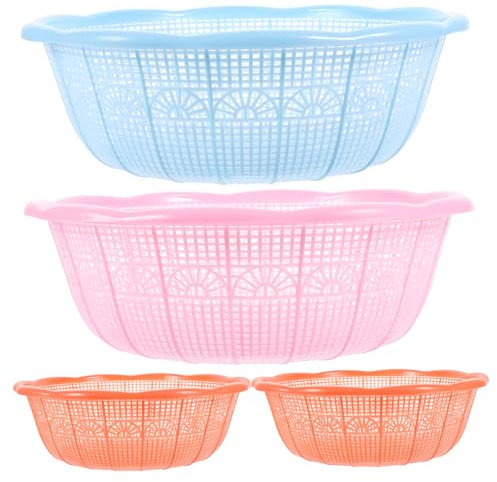 TIDTALEO 4Pcs Plastic Washing Bowl Multifunctional Rice Sieve Basin for Fruit and Vegetables Kitchen Tools Random Colors