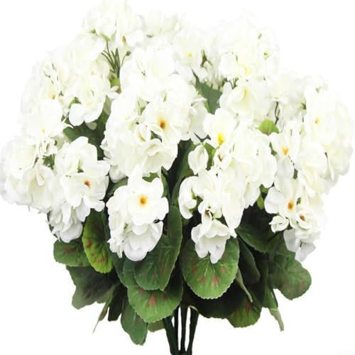 Springwillfly Künstliche Begonie Geranie Blume Home Wohnzimmer Dekoration Indoor Floral mit flexiblen Stielen 36 cm (weiß)