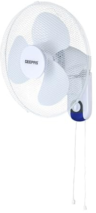 GEEPAS 16-Inch Wall Mounted Fan, 45W Electric Cooling Fan for Home or Office Use | 3 Speed Settings with Oscillating/Rotating Feature, 3 Leaf AS Blades, White (Renewed)