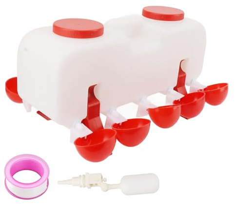 Abreuvoir Automatique pour Poulet 10L, Buvette Large Volaille avec 10 Coupelles - Réservoir Grande Capacité, Système Anti - Débordement, Idéal pour Poules et Canards