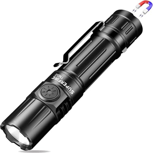SuperFire Taschenlampe LED Aufladbar 1800 Lumen, IP44 Wasserdicht, Vollaluminium mit Magnet, 6 Modi, Premium-Lampenperlen Mini Taschenlampe für Outdoor Camping Reparaturen Notfälleaa